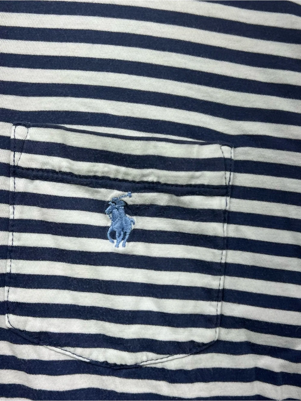 Ralph Lauren Blue and White Horizontal Stripe Polo